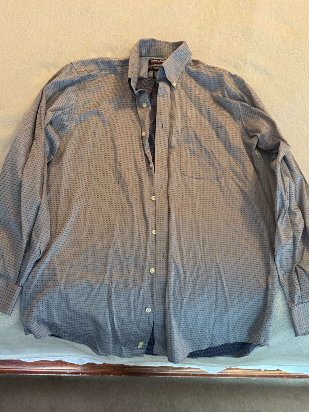 Kirkland Signature Men's Light Blue Micro-Pattern Button-Down Shirt